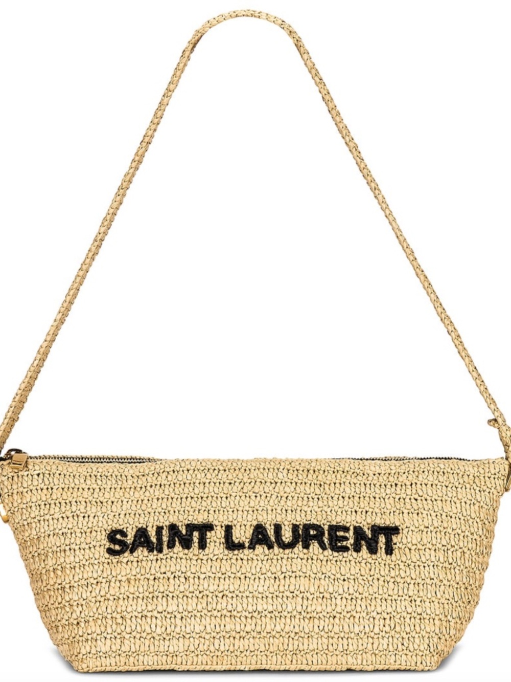 Saint Laurent YSL Le Rafia Beige Black Woven Embroidered Logo Zip Crossbody Bag - Picture 1 of 15